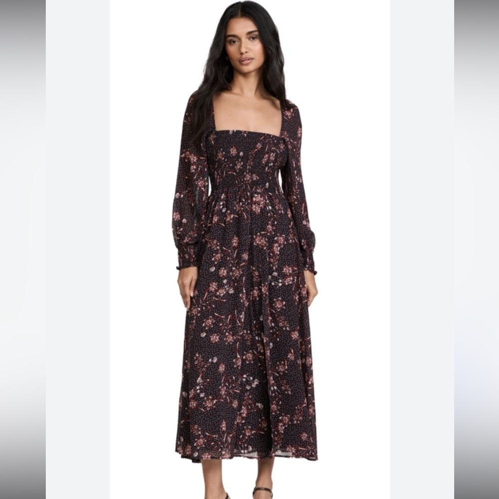 NWT O.P.T. Classic Smocked Polma Dot Floral Maxi Dress. Size M. Retail $149